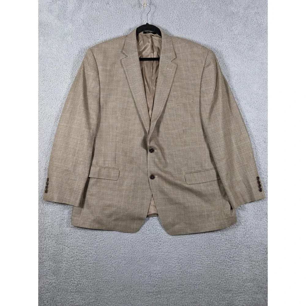 Lauren Ralph Lauren Silk Wool Sport Coat Mens 46R Brown Houndstooth Quiet Luxury
